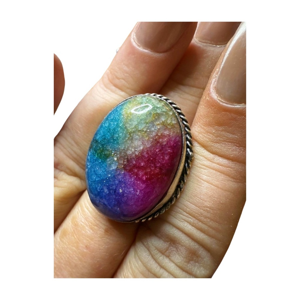 Vibrant Stone Multicolor Oval Ring - Picture 3 of 6